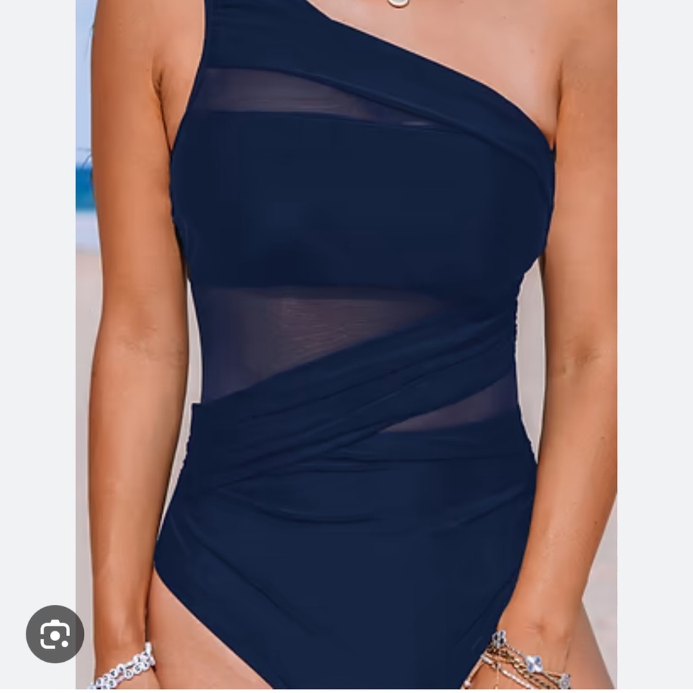 Cupshe Navy One-Shoulder Swimsuit